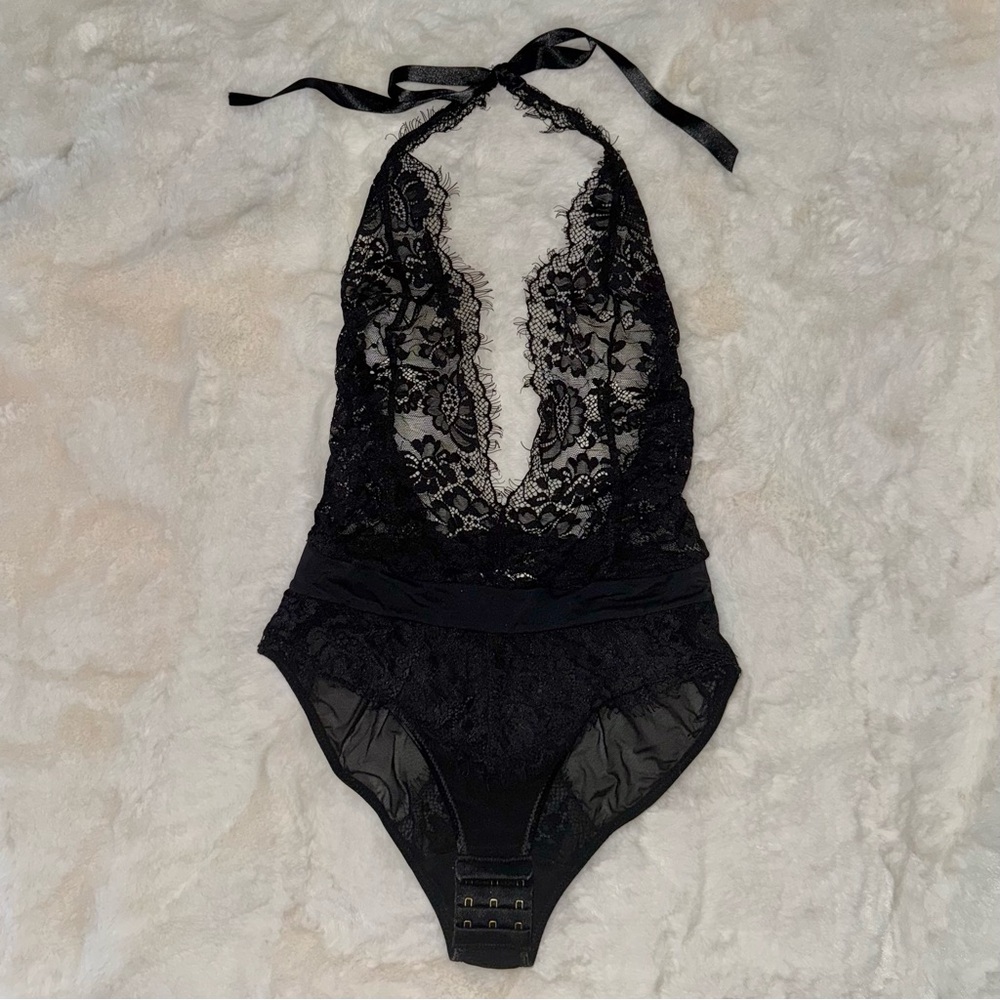God Save Queens Black Lace Bodysuit